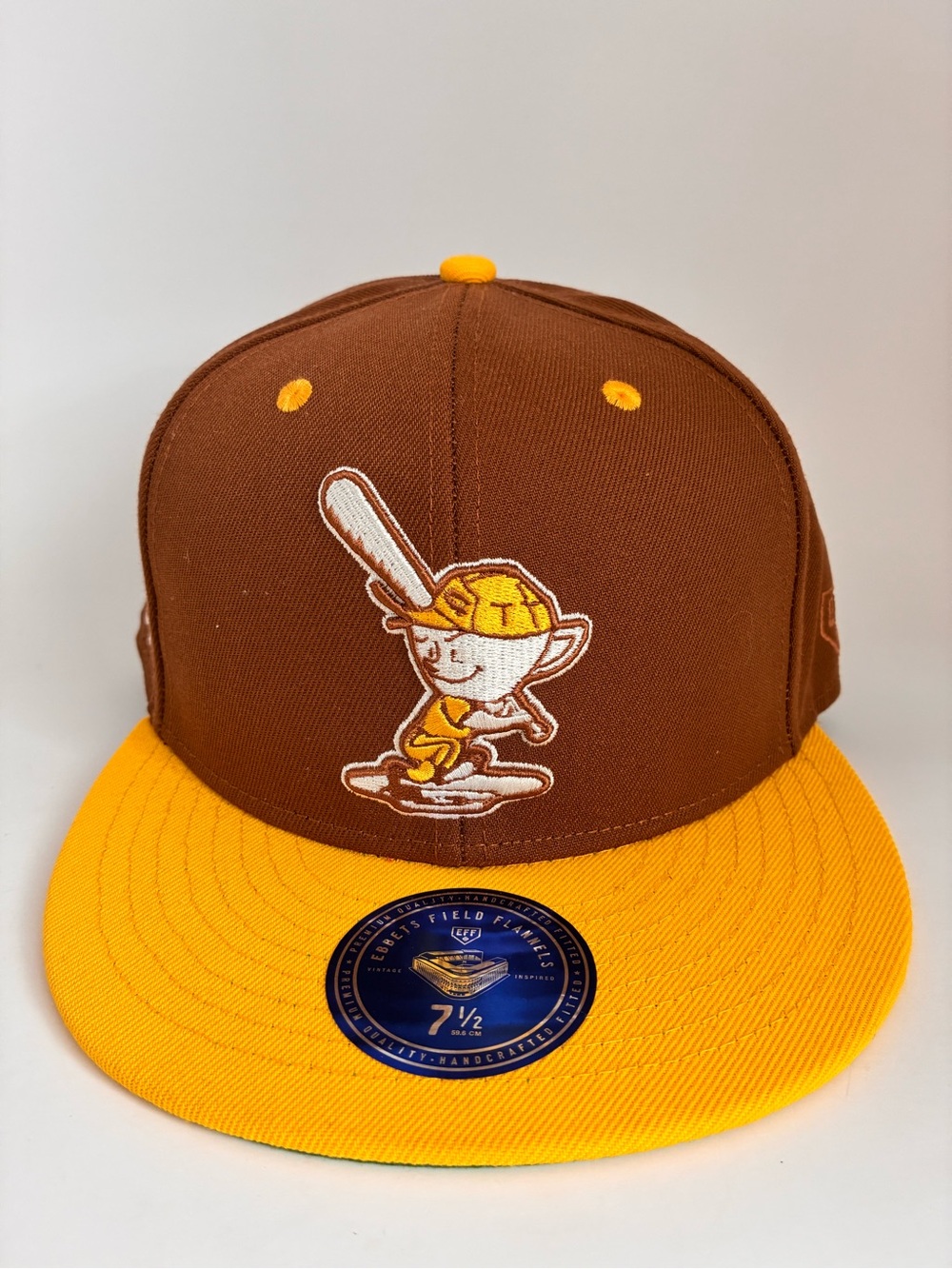 Ebbets Field Flannels Brown and Yellow Baseball Cap with Mascot Patch